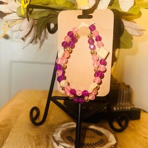Vibrant Pink and Purple Beaded stretch Bracelet set